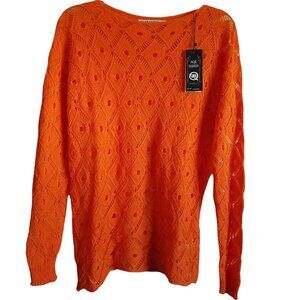 Knitted Orange Fall Halloween Open Weave Long Sleeve Pullover Sweater NWT Medium